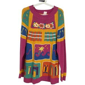 Vintage Knit Bold Bright Multicolored Abstract Patterned  Sweater no tags